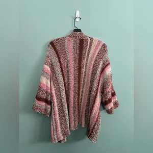 J Jill Dolman Nubby Pink Brown Marled Striped Spring Cardigan Sweater Sz M thumbnail 5