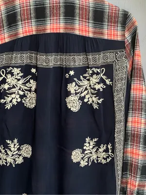 Free People Behind The Flannel Plaid & Floral Bandana Mixed Media Button Down thumbnail 12