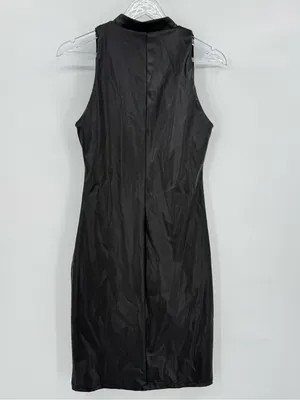 Popilush Shapewear Sculpting Faux Leather Zip Bodycon Dress Black Large NEW thumbnail 6