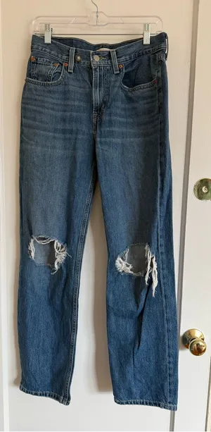 Levi's Women's Dark Blue Straight-Leg Ripped Jeans thumbnail 1