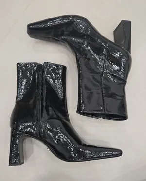 New! Zara Black Patent Square-Toe Ankle Booties 38/ 7.5 US. thumbnail 1