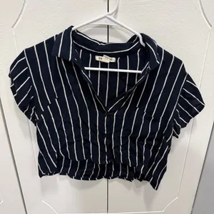Billabong Blue and White Tropical Crush Striped Button-Up Crop Top thumbnail 3