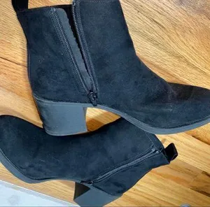 Black Booties Wedge Boots suede with zipper autumn fall winter boots thumbnail 4
