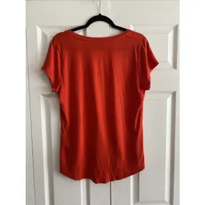 Ralph Lauren V-Neck Tee Womens Size L Orange Pony Logo Cotton Lyocell Shirt thumbnail 4