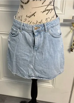 Zara Light Wash Distressed Denim Mini Skirt - Size L / 30 thumbnail 1