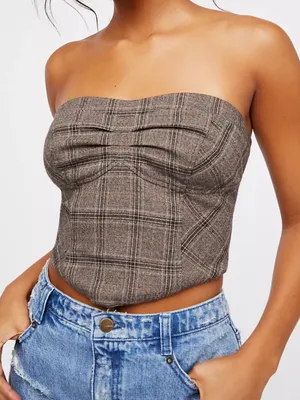 Free People NEW Out West Plaid Corset Top thumbnail 1