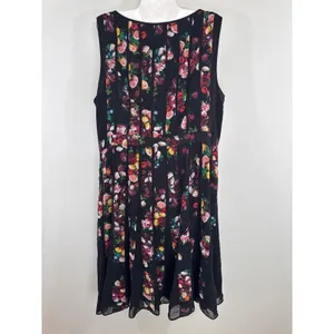 Adrianna Papell Black Floral Pleated Sleeveless Midi Dress Wedding Guest Size 14 thumbnail 6