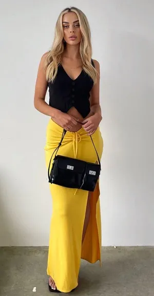 Tiger Mist Yellow Ruched Skirt With Side Slit thumbnail 1