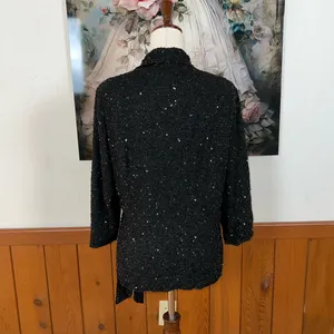 Beautiful J Kara Black Silk Beaded Wrap Blouse! thumbnail 7