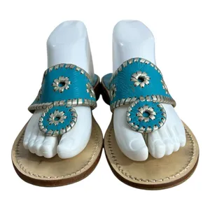 Jack Rogers Navajo Turquoise Blue Leather Whipstitch Sandal Shoes Palm Beach 9 M thumbnail 4
