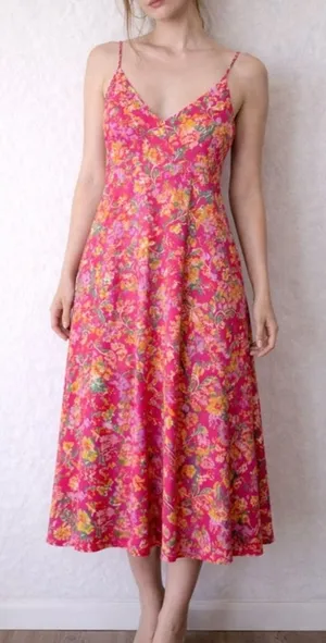 RESA Hannah Floral Midi‎ Slip Dress Small Pink Floral Fiji Print V Neck thumbnail 1