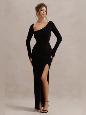 NWT Club L London‎ COSMOS Black Asymmetric Long Sleeve Split Maxi Dress Size 4 thumbnail 5