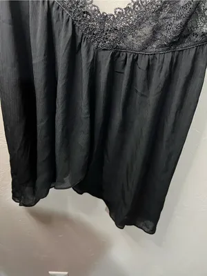 Victoria’s Secret Black Lace Semi Sheer Asymmetrical Whimsy Chemise Slip Top thumbnail 4