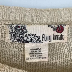 Lulus Boho Aztec Beige Embroidered Print Lightweight Knit Sweater Womens L thumbnail 5