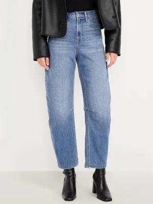 OLD NAVY High-Rise Wow Barrel Leg Jeans Medium Wash Denim Size 6 Short thumbnail 3