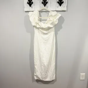 NWT Hello Molly White Bridal Frill Midi Dress | Idolise | Size Small thumbnail 4