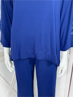 Soft‎ & Cozy Loungewear Embroidered Sleeve Wide Leg Pants Set Blue Small thumbnail 6