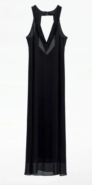 Zara Women'S V-Neck Open Back Applique Long Beaded Dress Black New 5919/906 Sz S thumbnail 5