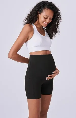 Enerful Women's Maternity Shorts Biker Summer Soft Seamless Pregnancy Yoga Workout Active Short Leggings Over Belly 5"/8" thumbnail 6
