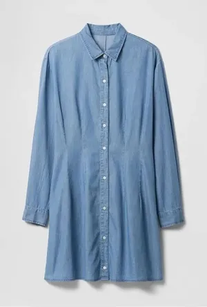 Gap blue medium wash denim fit and flare Y2K mini shirt dress thumbnail 1