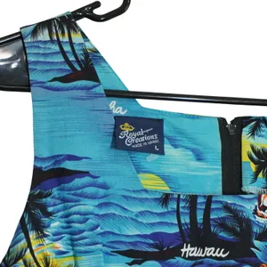 Royal Creations Hawaii Women's Shift Dress Large Blue Tropical Palm Tree Cotton thumbnail 4