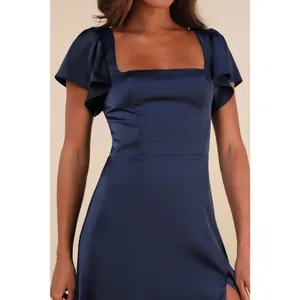 NWT Lulus Ultimate Sweetness Navy Satin Flutter Sleeve Maxi Dress Wedding Sz L thumbnail 7