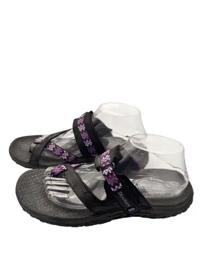 Skechers Size 9 Sandals Slight Adjustable Straps Black Purple Pattern thumbnail 7