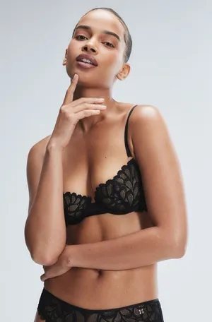 NWT Savage Not Sorry Unlined Mesh Lace Balconette Bra Size 32C Black Caviar thumbnail 1