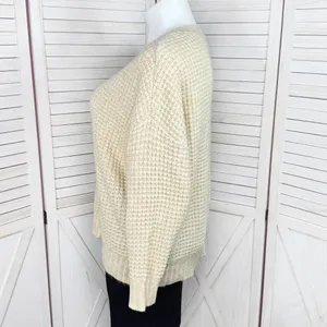 American Eagle Deep V‎ Neck Waffle Knit Oversized Chunky Sweater Tan XL thumbnail 2