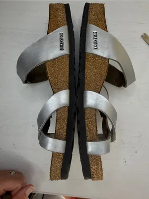Birkenstock Mayari Metallic Silver Slide German Cork Footbed Sz 10-10.5 thumbnail 5