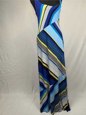 Ashley Stewart Maxi Dress Sleeveless Blue Multi-Stripe Sundress thumbnail 5