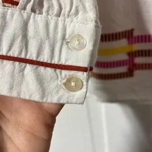 embroidered white top with button sleeves size small thumbnail 4