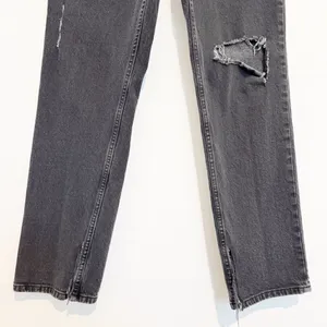 HM Jeans Size 8 Black Faded Distressed High Rise Straight‎ Split Hem Mall Goth thumbnail 3