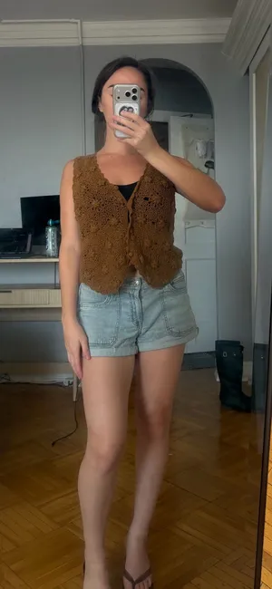 Vintage Crochet Vest Top in Brown Size M thumbnail 1