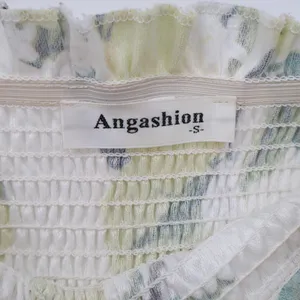 Angashion 2 Piece Skirt Set Womens S Lemon Print Smocked Tube Top Midi White thumbnail 2