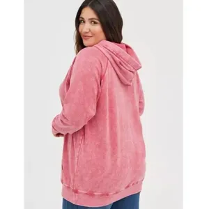 Torrid Plus Classic Fit Cozy Fleece Distressed Pink Drawstring Raglan Hoodie thumbnail 4