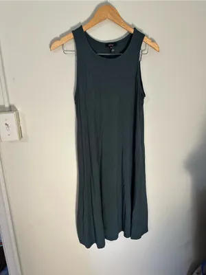 NWOT Quince Tencel Jersey Mini Swing Dress in Dark Olive medium thumbnail 2