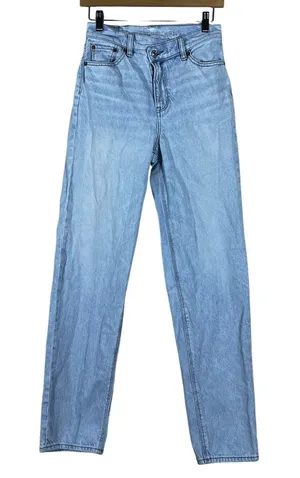 American Eagle Highest Rise Baggy Straight Light Wash Denim Jeans Blue Size 0 thumbnail 1