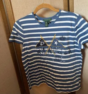 FINAL MARKDOWN Ralph Lauren Striped Tee with Nautical Flag Graphic PM thumbnail 1