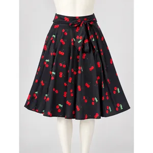 Belle Poque Black Cherry Print A-Line Swing Skirt Rockabilly Pin Up Size Large thumbnail 2