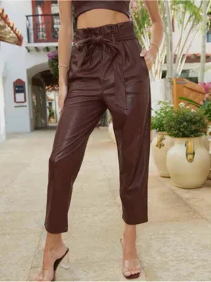 NWOT Commando Faux Leather Paperbag Waist Pants in Oxblood Belt size small thumbnail 2