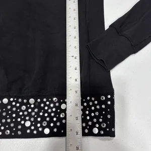 Express Knit Top Womens Sz S Black Raglan Sleeve Round Neck Studded Hem Pullover thumbnail 9