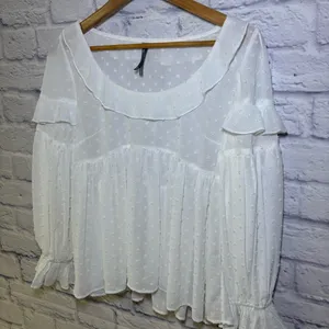 Anthropologie Ruffle Mesh Women’s Long Sleeve Blouse Swiss Dot Sheer Size Small thumbnail 6