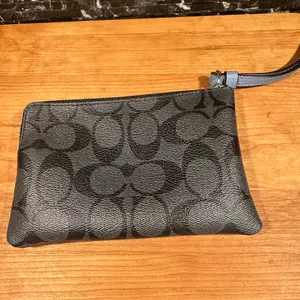 Smoke Metallic Blue Black Coach Wristlet Corner Zip Pouch With Card Slot thumbnail 3