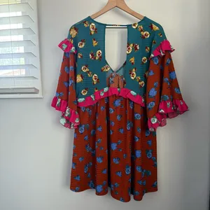 Anthropologie‎ Small NEW Ruffle V Neck Sleep Mini Dress Baydoll Floral Boho thumbnail 3