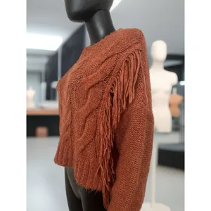 Urban Outfitters Faye Shimmer Fringe‎ Cable Knit Sweater Size M thumbnail 5