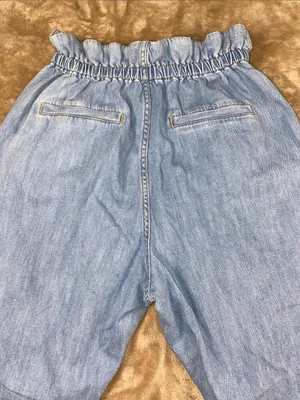 Zara Light Blue Paperbag Baggy Denim Jeans with Elastic Waist thumbnail 6