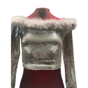 Faux Fur-Trim Sequin Crop Top by Forever 21, size small thumbnail 2