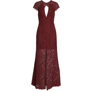 Harlyn Anthropologie Pomegranate Keyhole Maxi Lace Dress Burgundy‎ S Cap Sleeve thumbnail 3