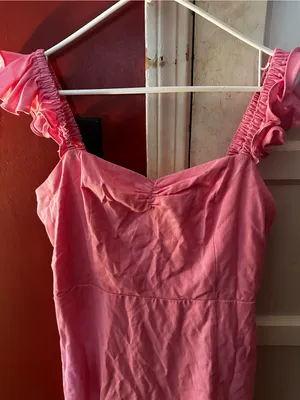 Francesca's Crezna Sweetheart Smocked Ruffle Mini Dress Linen Blend Large thumbnail 3